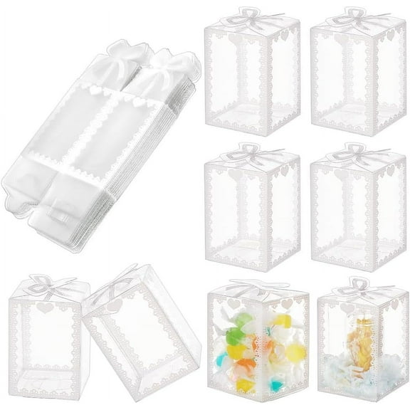 24 Pcs Transparent PVC Box 5x5x7cm(2x2x2.76 Inch) Print Favor Packaging Box Clear Rectangle Gift Boxes for Candy Sweets Chocolate Christmas Wedding Party Ornaments Gifts