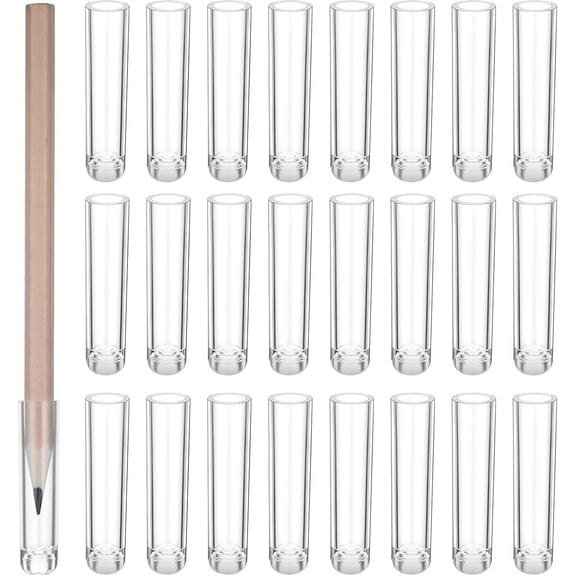 24 Pcs Transparent Plastic Pencil Caps, Pen Tip Protector Cover Clear Pencil Toppers Caps Wooden Pencils Extender Holders for Office Supplies