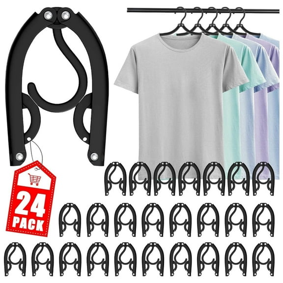 24 Pcs Travel Hangers, Cruise Ship Essentials Foldable Hangers Plastic Travel Essentials, Portable Cruises Must Haves 2025 for Suitcase, RV Camping Airplane Europe Vacation Essential, Black