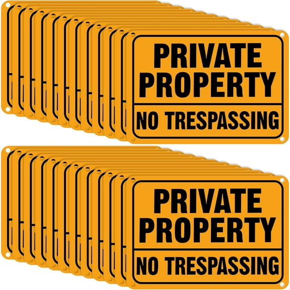 24 Pcs No Trespassing Signs Private Property Metal Reflective Aluminum No Trespassing Sign Weatherproof Warning Signs for Property Security Outdoor Yard Home, 7 x 10 Inch (Yellow, Black)