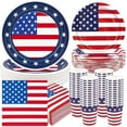 thumbnail image 1 of 24 Pcs USA Flag Tableware Set - Patriotic American Flag Disposable Plates, Cups, Napkins, Forks, Spoons, Knives for 4th of July, Memorial Day, Veterans Day, Independence Day Party Supplies, 1 of 9