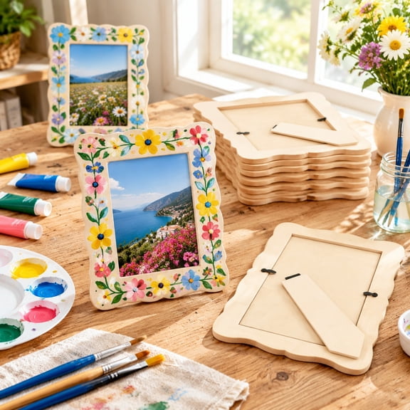 24 Pcs Unfinished Wood Picture Frames, 5.5x7.5 Inch Wavy Wooden Picture Frames for Crafts, Paintable Small Picture Frames Bulk, DIY Custom Photo Frame for Wedding Decor Mother's Day Gift