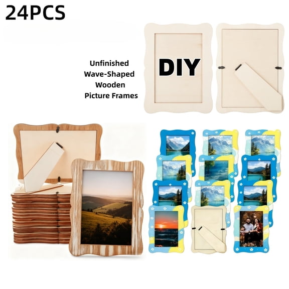 24 Pcs Unfinished Wood Picture Frames, 5.5x7.5 Inch Wavy Wooden Picture Frames for Crafts, Paintable Small Picture Frames Bulk, DIY Custom Photo Frame for Wedding Decor Mother's Day Gift