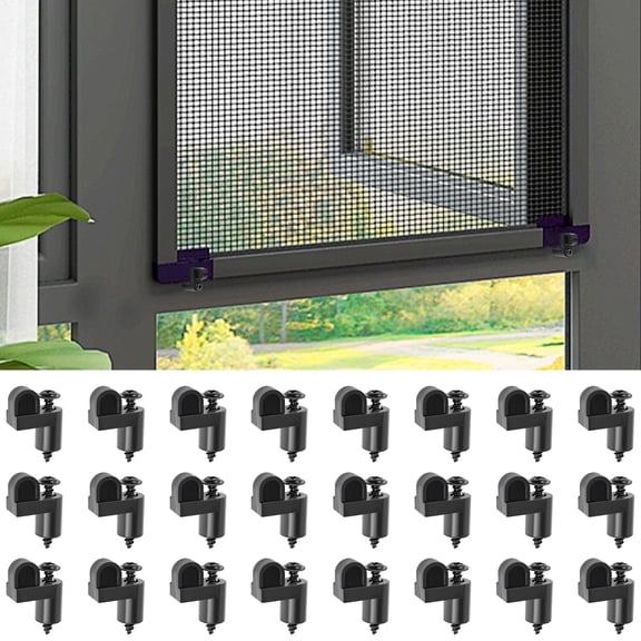24 Pack 3/8 Inch Offset Window Screen Clips with Screws, Heavy Duty Plastic Storm Window Retainer Fasteners for Securing Storm Panels, Screen Doors and Windows