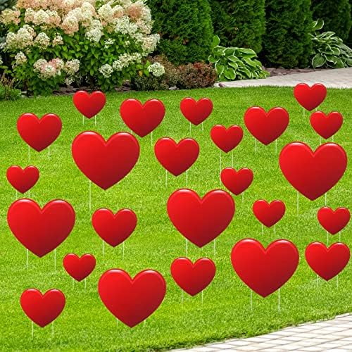 24 Pcs Valentine's Day Outdoor Decorations Heart Yard Signs with Stakes Valentines Yard Sign Waterproof Love Pathway Lawn Decorations for Valentine's Day Wedding Anniversary Garden Decor