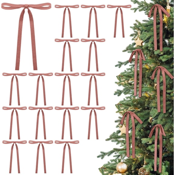 24 Pcs Velvet Bows Christmas Tree Ornaments Vintage Double Faced Velvet Ribbon Bows for Tree Garland Wreath Indoor Outdoor Xmas(5 x 7 Inch, Width of 3/8",Rose Gold)