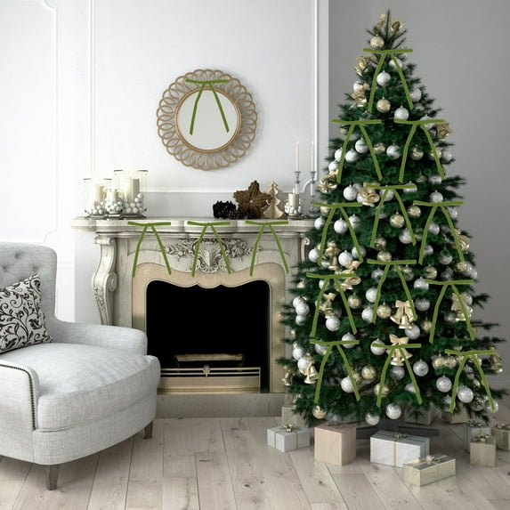 24 Pcs Velvet Christmas Bows For Christmas Tree 5 X 7 Inch Christmas,Velvet Christmas Ornaments,Rustic Crafts Gift Bows Vintage Velvet Ribbon Bows For Xmas Home Decor Wedding Outdoor Olive Drab