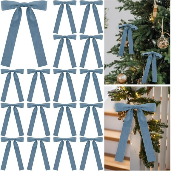 24 Pcs Velvet Christmas Bows, Double-Sided Ribbon Ornaments for Tree, Garland & Wreath, Vintage Holiday Decorations, Indoor Outdoor Xmas Decor,5x7 Inch Dusty Blue,Elegant Festive Home & Party Accents