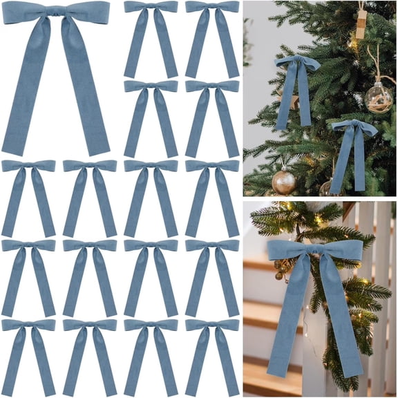 24 Pcs Velvet Christmas Bows, Double-Sided Ribbon Ornaments for Tree, Garland & Wreath, Vintage Holiday Decorations, Indoor Outdoor Xmas Decor,5x7 Inch Dusty Blue,Elegant Festive Home & Party Accents