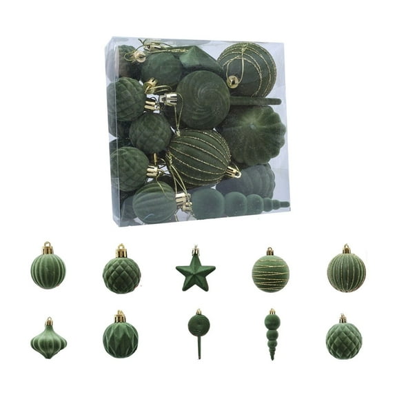 24 Pcs Velvet Christmas Ornaments Set 9 Styles, Flocked Shatterproof Assorted Hanging Xmas Tree Ball Decorations, Christmas Ball Ornaments for Xmas Holiday Party Home Decor