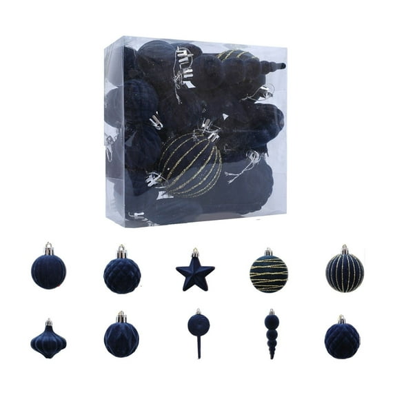 24 Pcs Velvet Christmas Ornaments Set 9 Styles, Flocked Shatterproof Assorted Hanging Xmas Tree Ball Decorations, Christmas Ball Ornaments for Xmas Holiday Party Home Decor