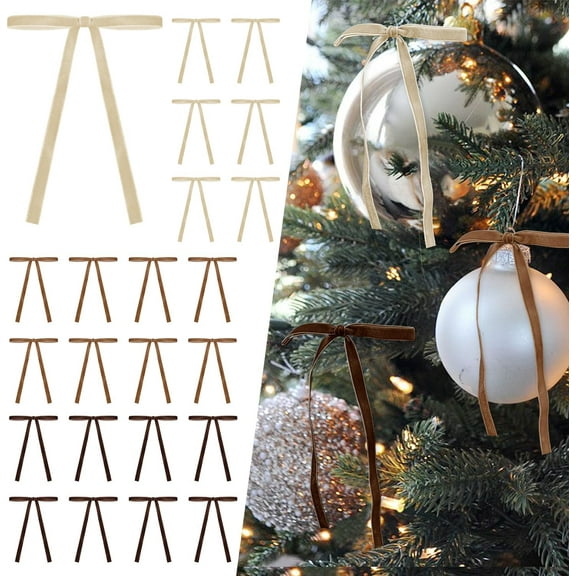 24 Pcs Velvet Christmas Tree Bows Door Garland Decor Vintage Wreath Bow (3/8'' Wide, 5 * 7 inch)-Fall Set