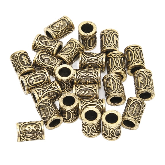 24 Pcs Viking Beard Beads for Men Nordic Rune Hair Beads 0.51 in / 1.3 cm Antique Bronze Celtic Dreadlock Tube Rings Zinc Alloy Braiding Jewelry for DIY Bracelet Necklace Hair Accessories