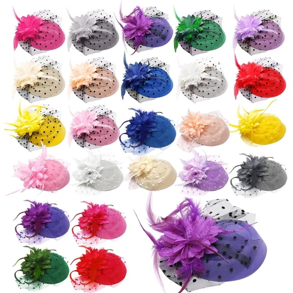 24 Pcs Vintage Fascinators Hats with Clips, 20s 50s Fascinators Veil Pillbox Headwear for Ladies Cocktail Halloween Weddings Christmas Birthday Supplies(12 Colors) Multicolor