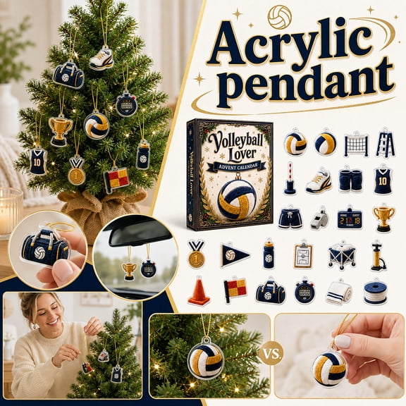24 Pcs Volleyball Gifts Acrylic Ornaments, Festive Christmas Advent Calendar for Girls, Holiday Volleyball Decorations 24 Pcs