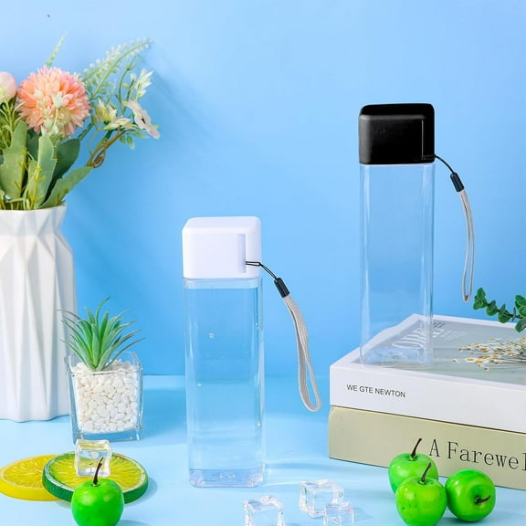 24 Pcs Water Bottle Bulk - 16oz Kids Reusable Leak-Proof Plastic Sports Drink Bottle with Handle Strap for Cycling, Camping, Hiking, Gym, Yoga (Black White)