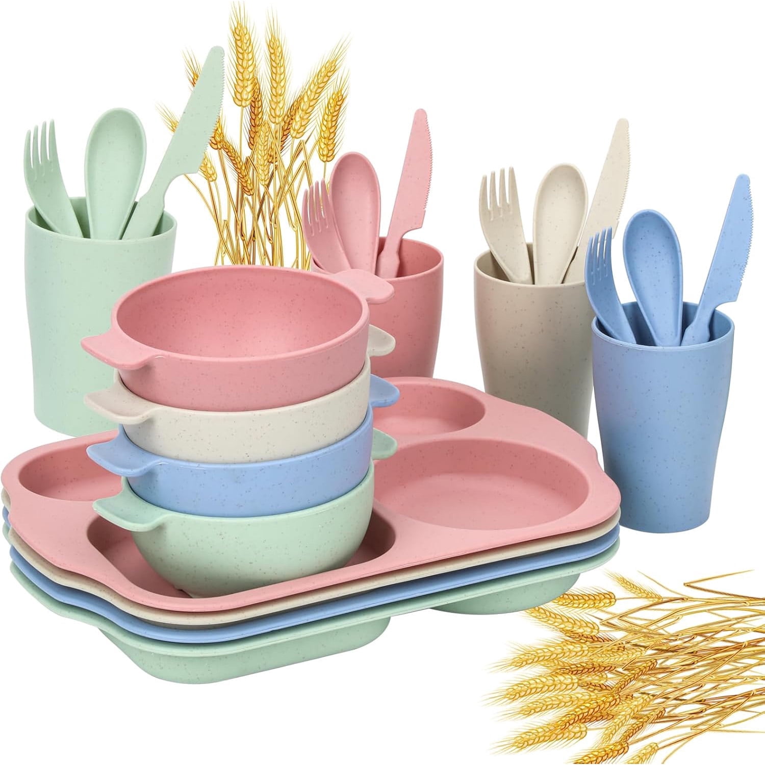 Straw Tableware 24 Pcs Wheat Straw Dinnerware Set, Unbreakable BPA-Free Tableware Set ...