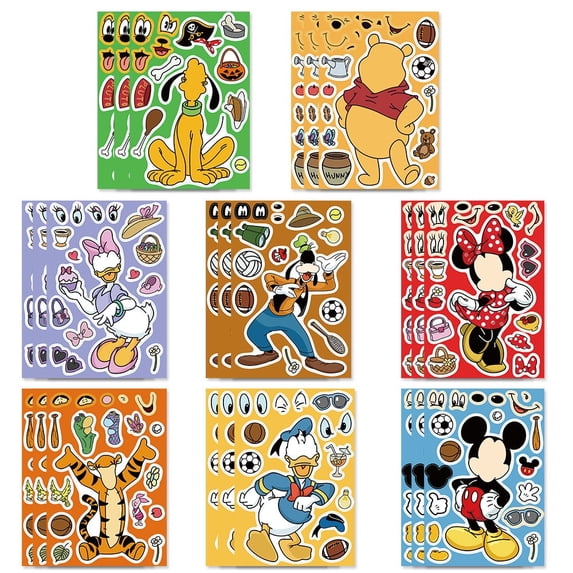 24 Pcs Winnie Pooh Make-a-face Stickers Pack, Mixed & Matched with 8 Designed Characters(3 of Each) Stickers, Make Your Own Stickers for Teens Party Decoration, Reward, Decor, Gift Idea
