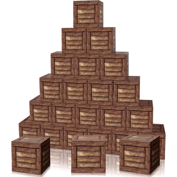 24 Pcs Wood Grain Cardboard Boxes for Western Cowboy Party Decorations and Centerpieces