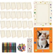 24 Pcs Wood Picture Frame with Stand,Unfinished DIY Photo Frame Kit with 4 Rhinestone Stickers and 12 Oil Pastels for Decorating