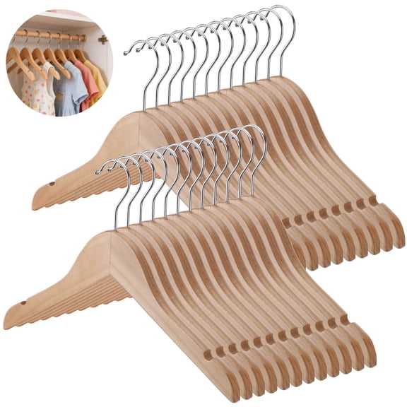 24 Pcs Wooden Coat Hangers, Small Solid Wood Clothes Hangers with 360° Swivel Hooks & Notches for Small Jackets, Shirts, Dresses, Coats