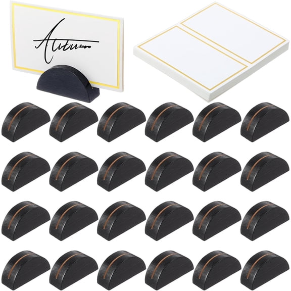 24 Pcs Wooden Table Number Stands Wedding Table Name Holder Semicircular Design Place Card Holders with 24 Pcs Tented Cards for Retail Shop Wedding Party Events Decoration(Black)