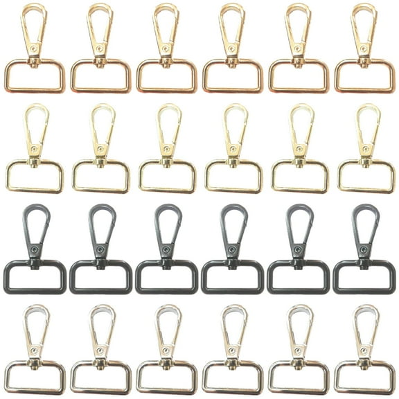 24 Pcs Zinc Alloy Metal Hook Set, 4 Colors (Gold, Black, Silver, Light Gold), 5.1 cm x 2.55 cm/2 in x 1 in D-Ring Hooks with Spring Clip and Rotating Base for DIY Craft Projects and Bag Accessories
