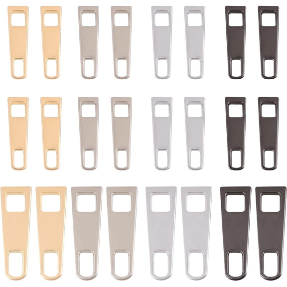 24 Pcs Zinc Alloy Replacement Pull-tab Zipper Slider #3 & #5 Pull Tab Fixer Zipper Tab Alloy Zipper Head for Luggage Backpack Jacket Bags Coat (Silver Gunmetal Platinum Gold) Mixed Color