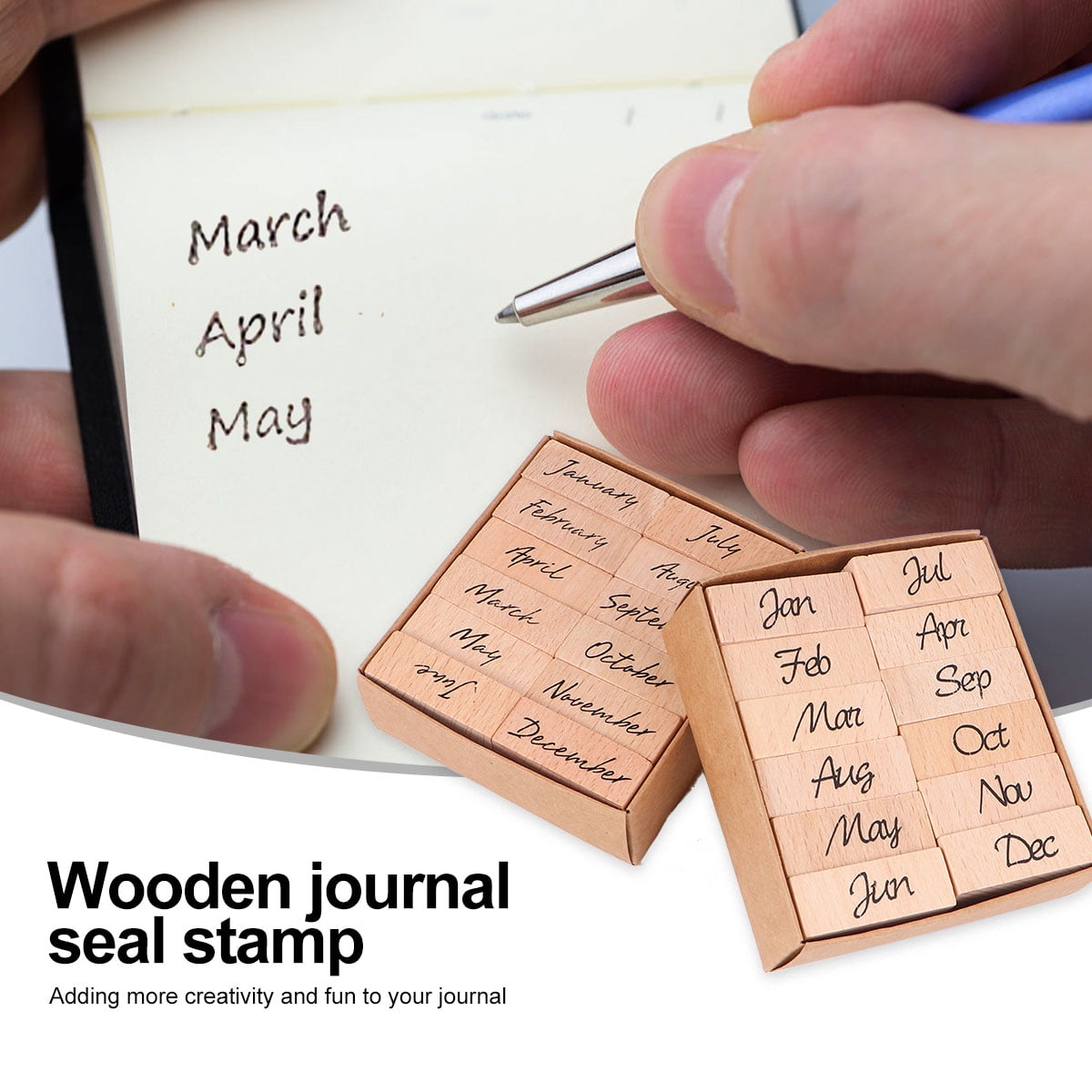 24 Pcs in 2 Set DIY Wooden Antique Stamps Month Letter and Abbreviation