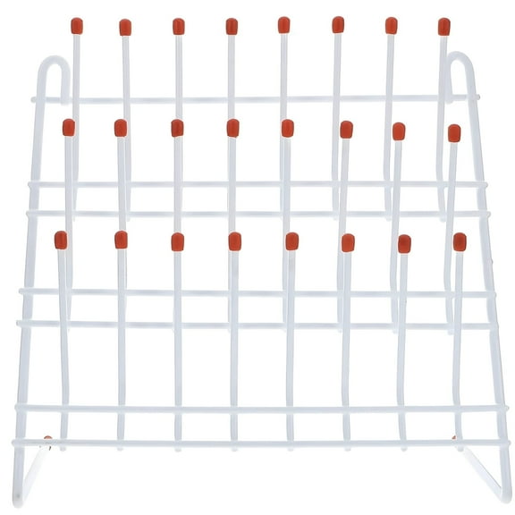 24-Peg Test Tubes Drying Rack - Wall-Mounted Lab Drying Rack |Space Saving Glassware Drying Rack, Non-Slip Red Top & Sturdy Iron, Ideal for Kitchen, Lab, Classroom Use