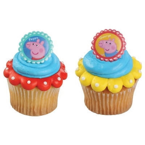 24 Peppa Pig Siblings Cupcake Cake Ring Birthday Party Favor Toppers