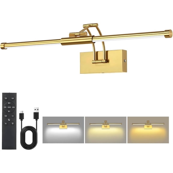24 Picture Lights for Wall, 8000mAh Rechargeable Wireless Picture Light with Remote, LED Wall Lights 3000K/4000K/6000K Dimmable, Art Lighting for Paintings Frame Gallery Dartboard, Brass