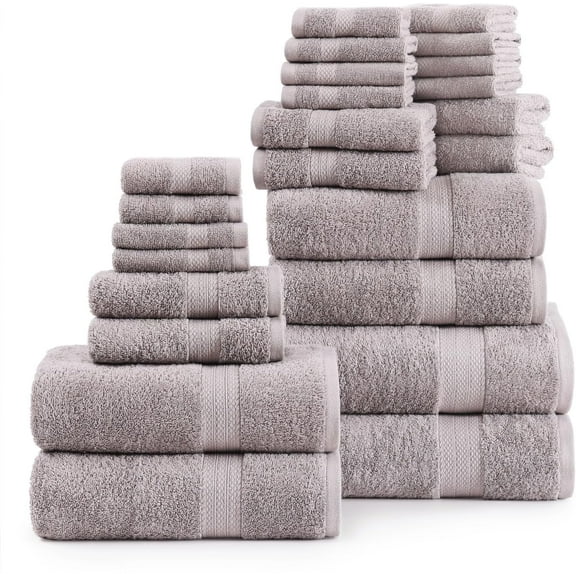 Casa Platino Bath Towels Set of 24 – 100% Cotton Ring-Spun, 2 Bath Sheets, 2 Gym, 2 Bath, 4 Fingertip, 6 Hand, 8 Washcloths, Absorbent, Luxury Softness for Daily Living – Platinum