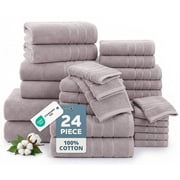 Casa Platino Bath Towels Set of 24 – 100% Cotton Ring-Spun, 2 Bath Sheets, 2 Gym, 2 Bath, 4 Fingertip, 6 Hand, 8 Washcloths, Absorbent, Luxury Softness for Daily Living – Platinum