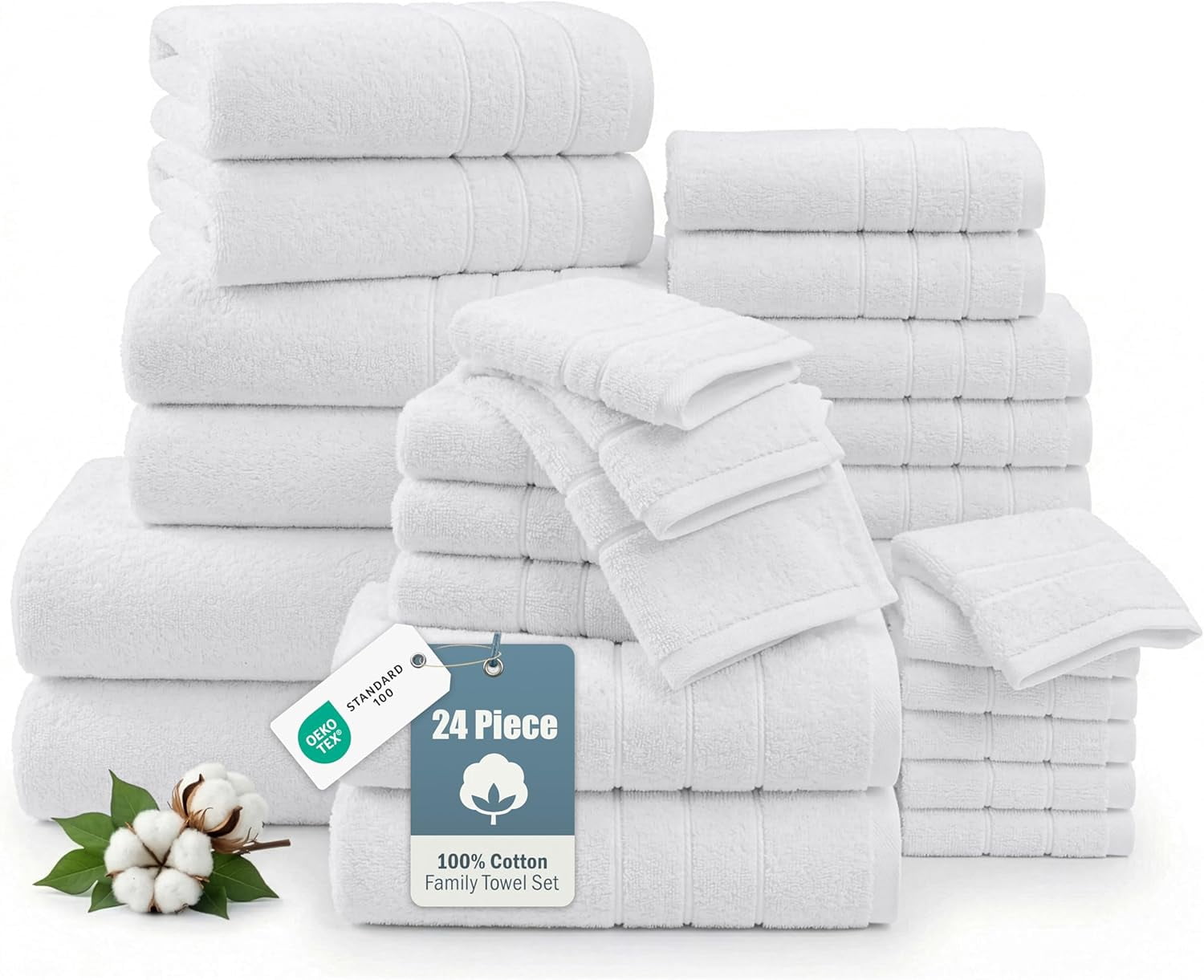 24 Piece 100% Cotton Bathroom Towel Set Including Bath Sheets Bath Gym