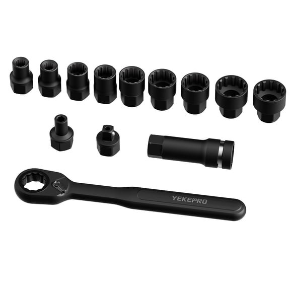 24-Piece 3/8" SAE & Metric Pass-Through Socket Set with Reversible Ratchet, Non-Slip Extractor Sockets for Damaged & Stubborn Fasteners