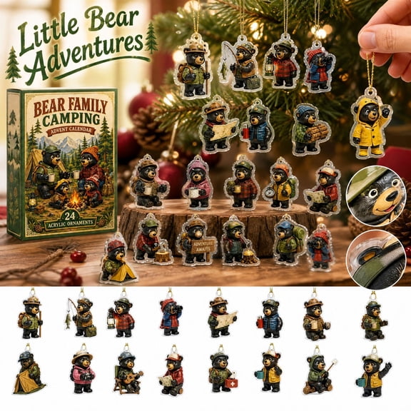 Teddy 24 Piece Advent Calendar Blind Box, Unique 2D Acrylic Hanging Ornaments, Christmas Tree Decor, Holiday Countdown Collectible Present