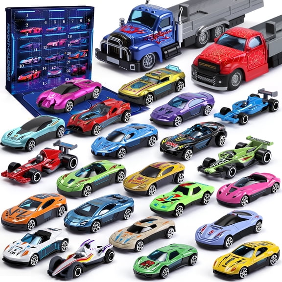 Sumsoltic 24-Piece Advent Calendar with Play Vehicles, Christmas Countdown Toy Box for Kids, Exciting 24 Days of Surprises for Boys