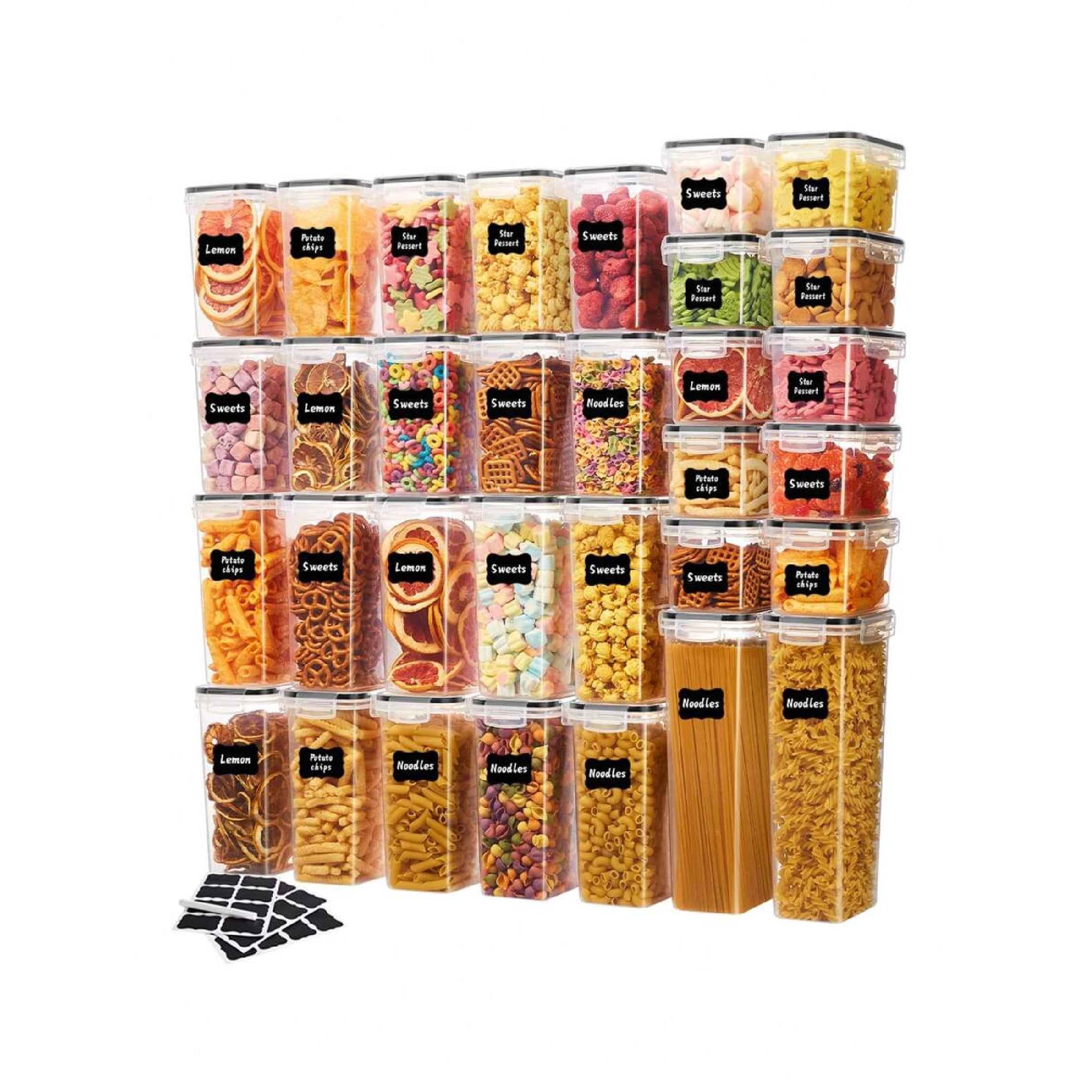 24-Piece Airtight Food Storage Containers Set with Lids - Dishwasher Safe, Includes Labels & Marker, Ideal for Kitchen Pantry Organization of Cereal, Rice, Pasta & Coffee Beans