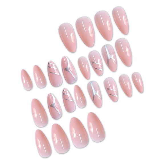 24-Piece Almond Shape Press On Nails Set - Elegant French Design with Shiny Pink Glitter for Women and Girls
