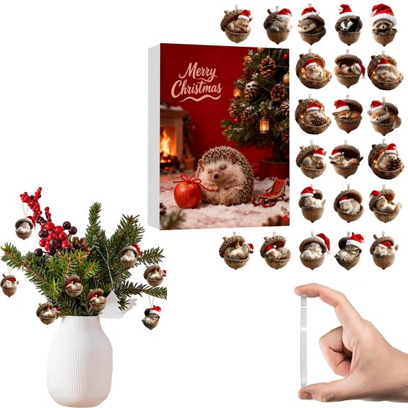 24-Piece Apple Hedgehog Animal Advent Calendar 2026, forest animal acorn ornaments, Christmas Countdown Gift Box for Kids and Families, Christmas Decorations, Holiday Gift