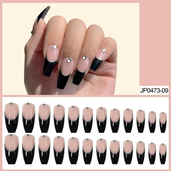 24 Piece Black French Long Ballet False Nail Patch - Removable Press-On Nails for Women Ideal for Prom or -Giving