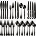 thumbnail image 1 of 24-Piece Black Silverware Set with Steak Knives, Food-Grade Stainless Steel Flatware Set for 4, Mirror Polished Utensils Set for Kitchen Restaurant, Include Knife Fork Spoon Set, 1 of 8