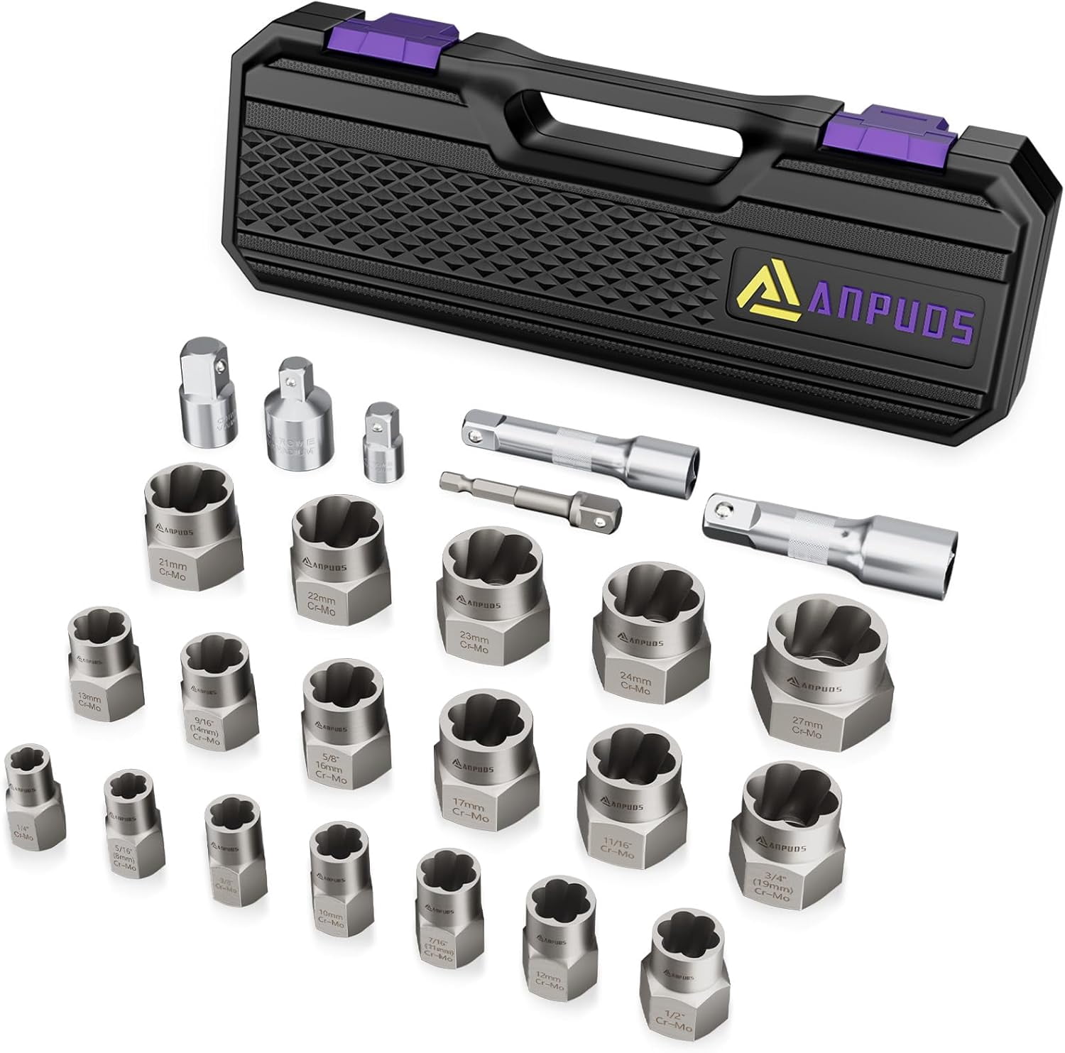 24 Piece Bolt Extractor Kit, 1/2
