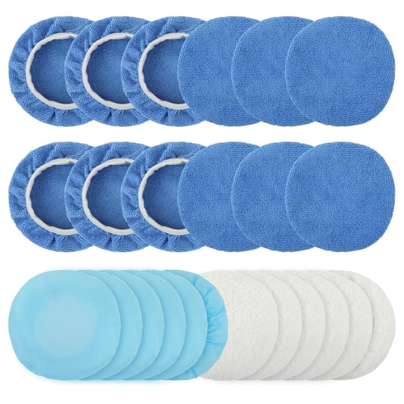 24-Piece Car Buffing Pad Set, Microfiber & Wool Bonnets for 5-6 Inch Orbital Polishers, Wax Applicator & Scratch Removal Pads, Reusable Polishing Bonnets for Auto Detailing & Home Use