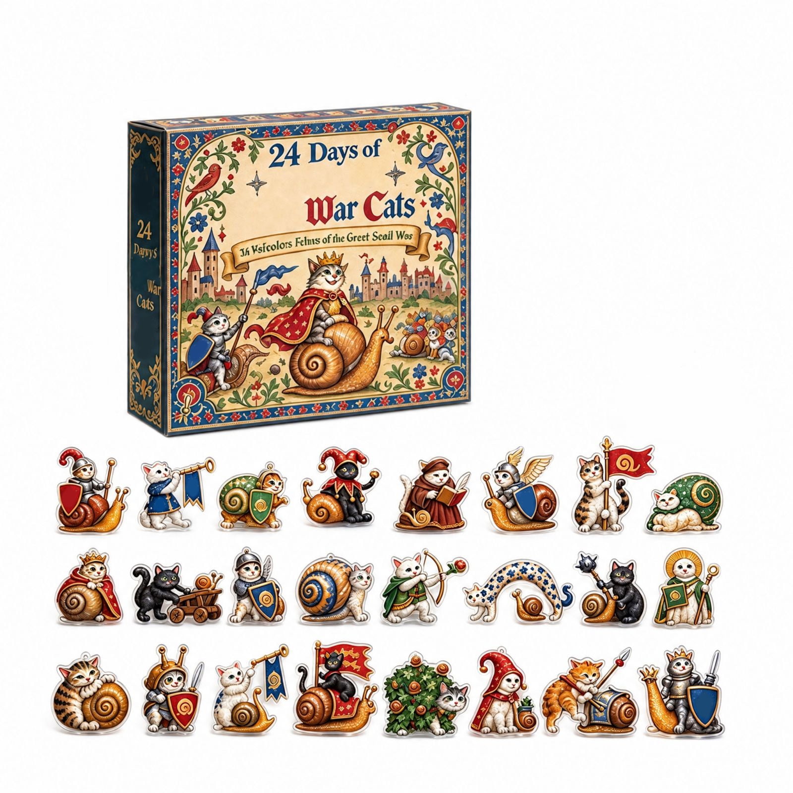 24-Piece Cat Advent Calendar with 2D Acrylic Medieval War Cats ...