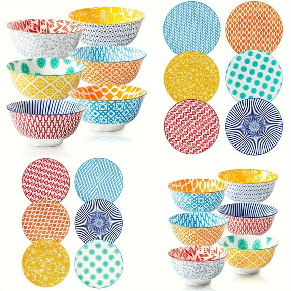 24-Piece Ceramic Dinnerware Set, Includes 8.5-Inch Salad Plates 24oz Soup Bowls 12oz Dessert Bowls 10.5-Inch Dinner Plates