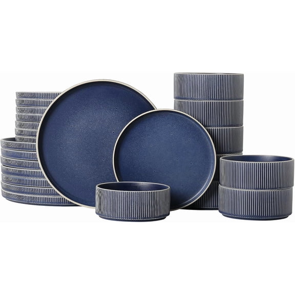 24-Piece Ceramic Dinnerware Set for 8 Chip and Scratch Resistant Microwave and Dishwasher Safe Modern Minimalist Tableware Matte Blue