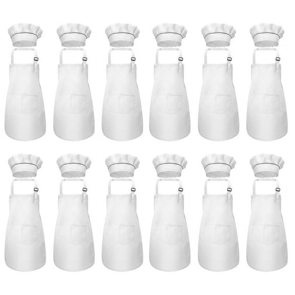 24-Piece Children's Apron and Chef Hat Set Adjustable Children's Kitchen Apron for Cooking and Painting