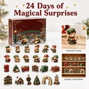 24-Piece Christmas Advent Calendar Accessories with 2D Acrylic Elves and Village Buildings, Festive Red and Green Theme, Holiday Countdown, Christmas Figurines and Decorations